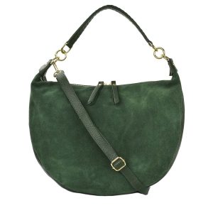 Μεγάλη δερμάτινη τσάντα ώμου σε ημικυκλικό σχήμα με φερμούαρ