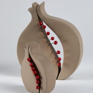 Χειροποίητο κεραμικό ρόδι πλακέ γκρι